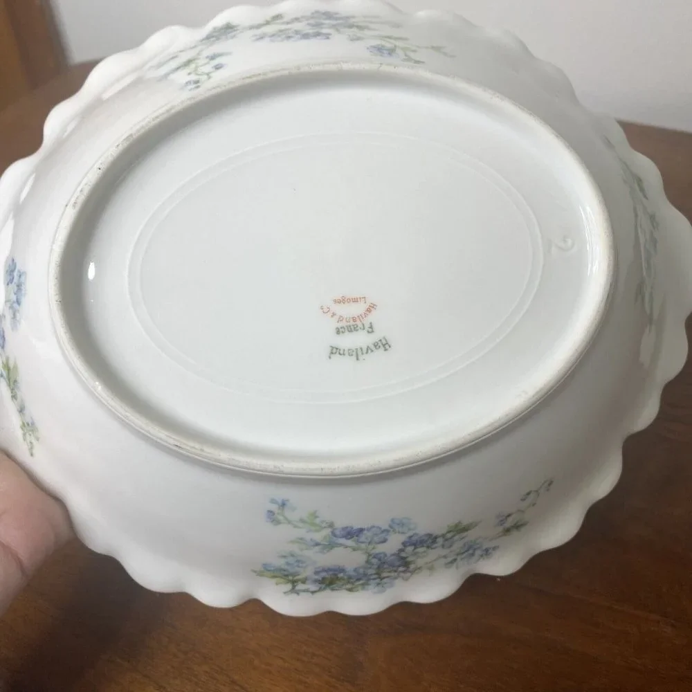 Vintage Limoges france haviland Vegetable Serving Dish blue flowers 9.5”